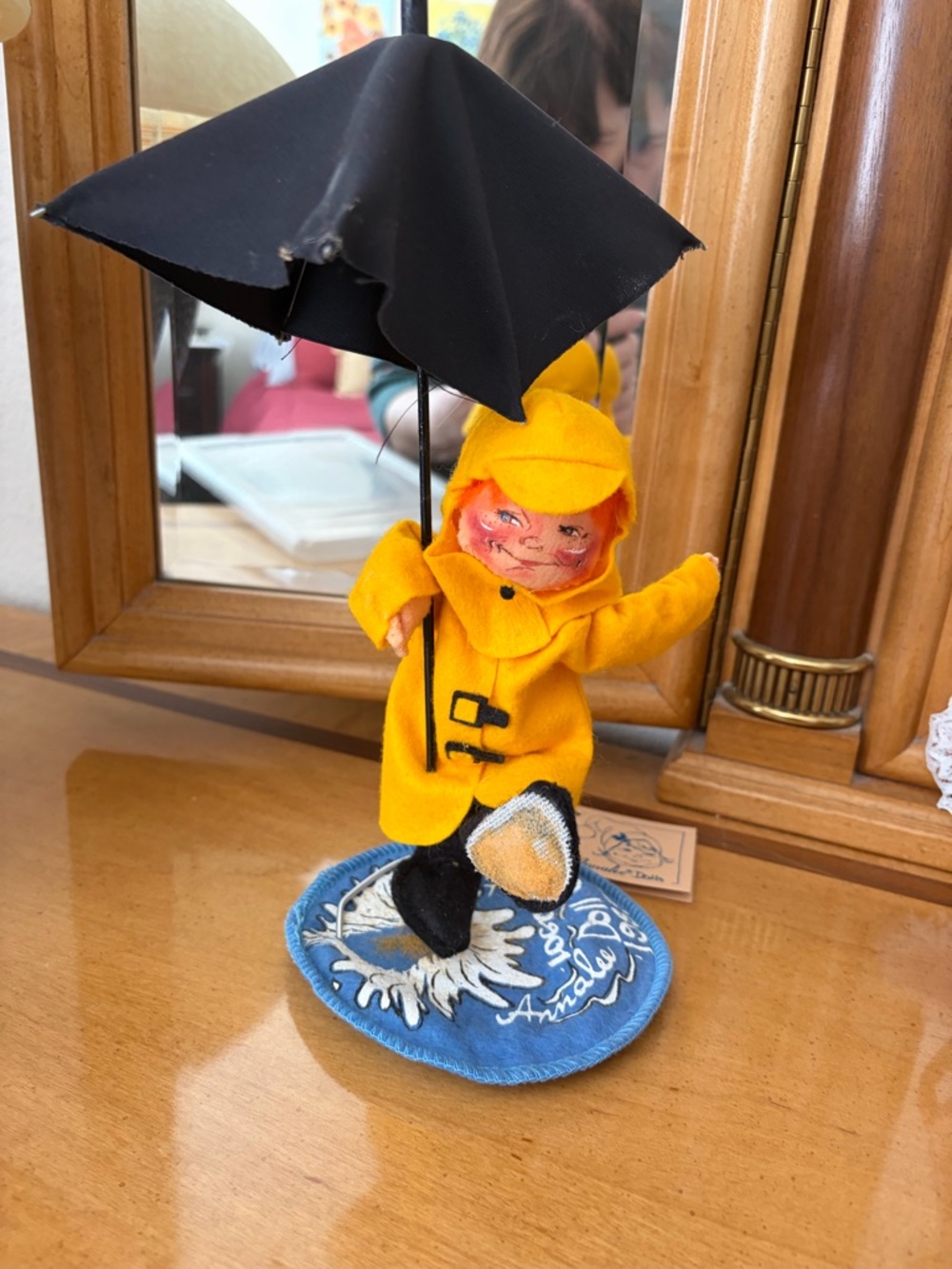 Annalee Yellow-Raincoat Figurine with Black Umbrella